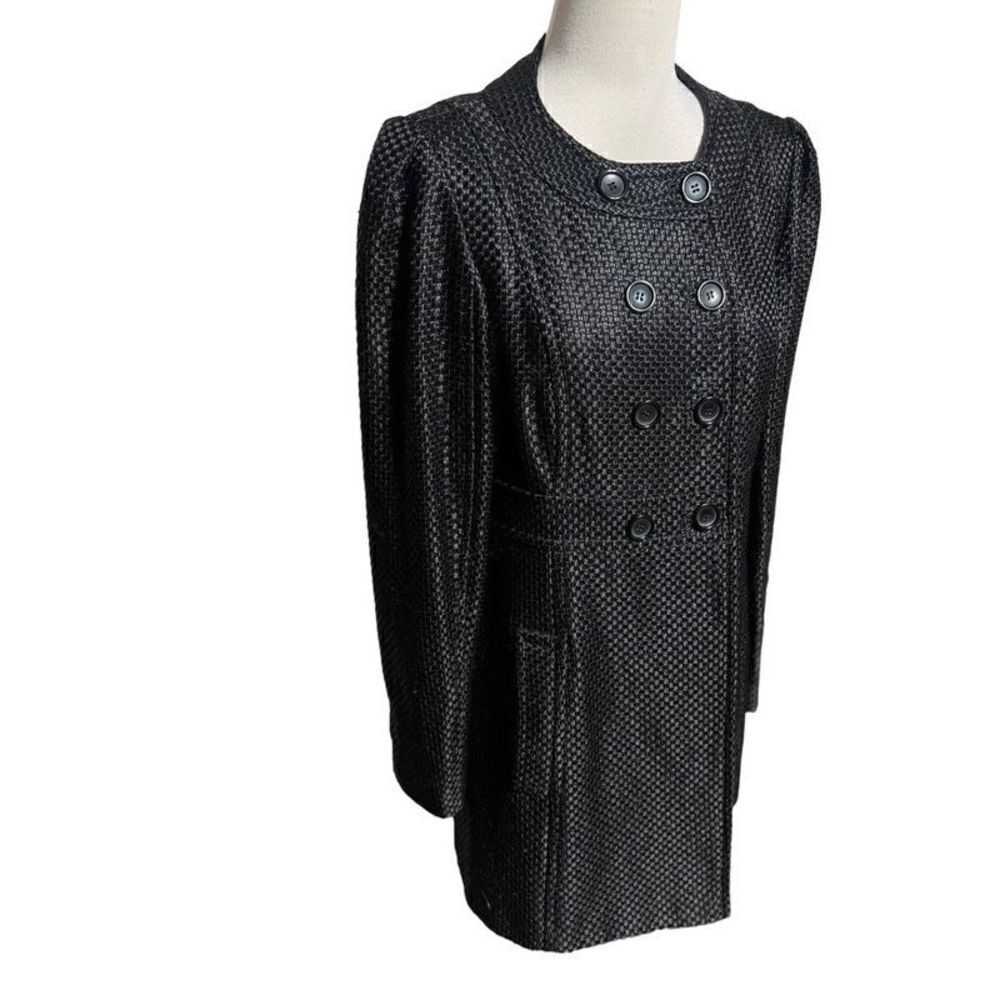 French Connection Wool Blend Black Shimmery Pea Coat Trench Size 10